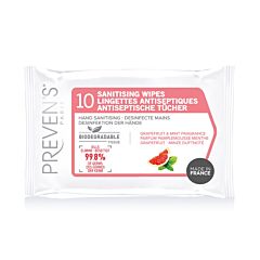 PREVEN’S PARIS® Sanitising wipes Grapefruit & Mint Fragrance pocket sachet à 10 wipes