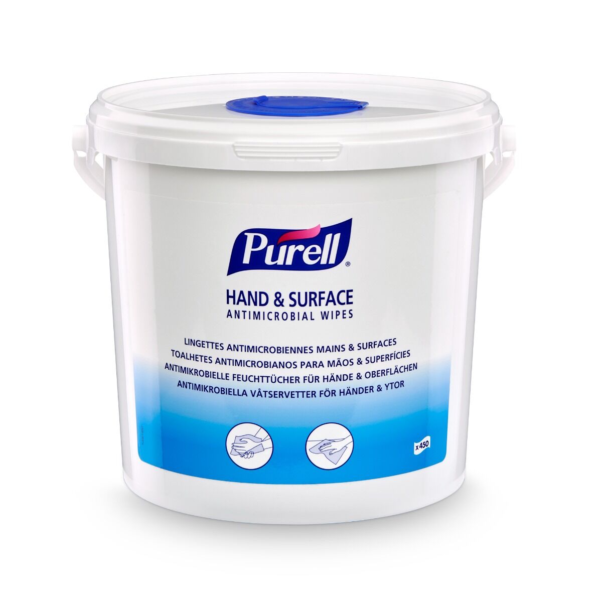 PURELL® Lingettes Antimicrobiennes Mains & Surfaces, Seau de 450